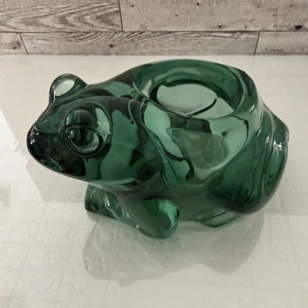 Indiana Glass Green Glass Frog Votive Candle Holder 4.5
